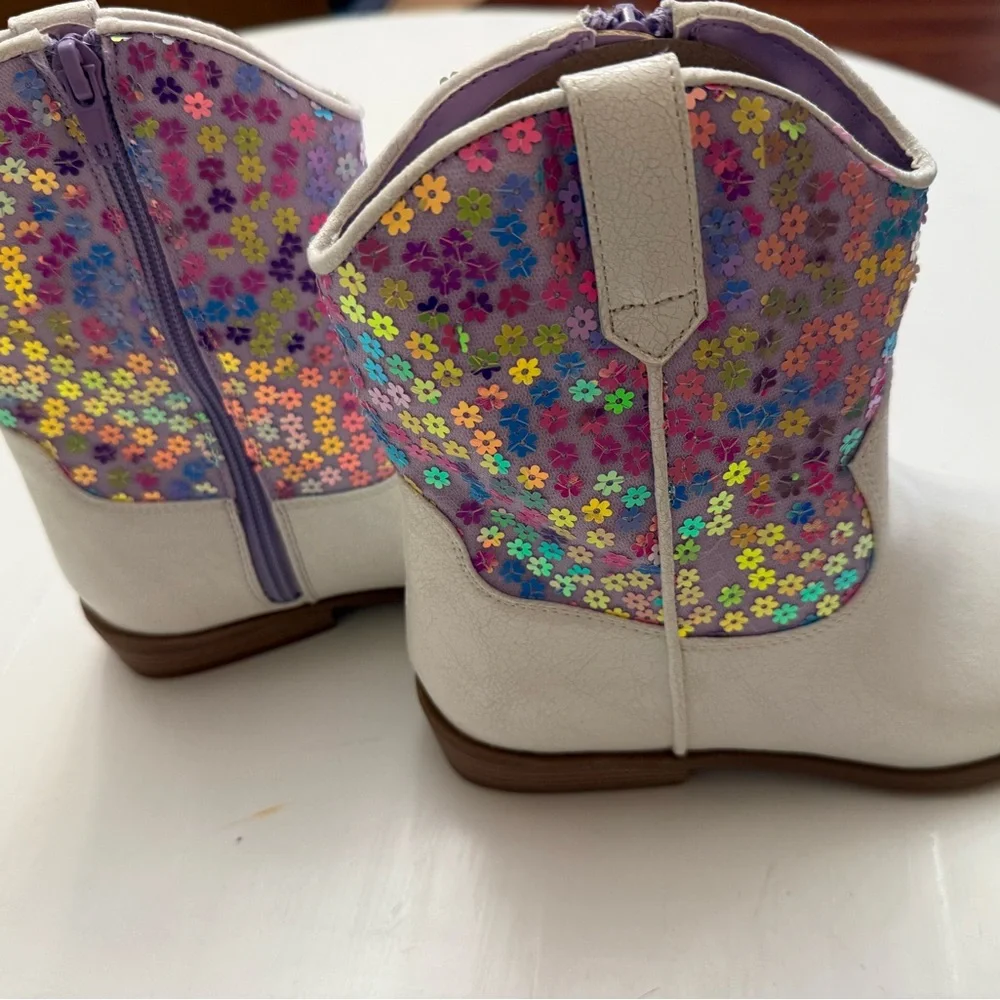 Steve Madden big girls kids White Western Boots Floral‎ Sequin cowgirl sz 5 NEW